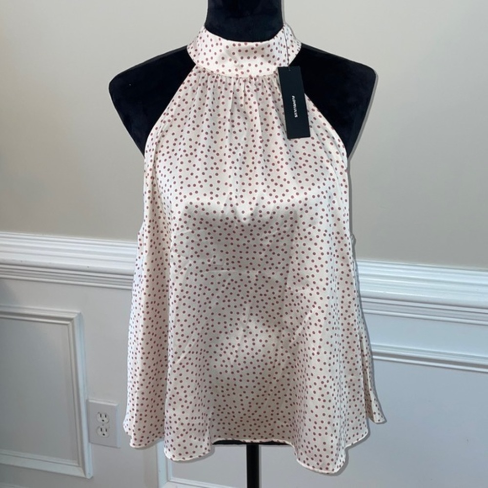 Lulu’s Spot of Chic‎ Cream Polka Dot Halter Tank Top Size Medium NWT